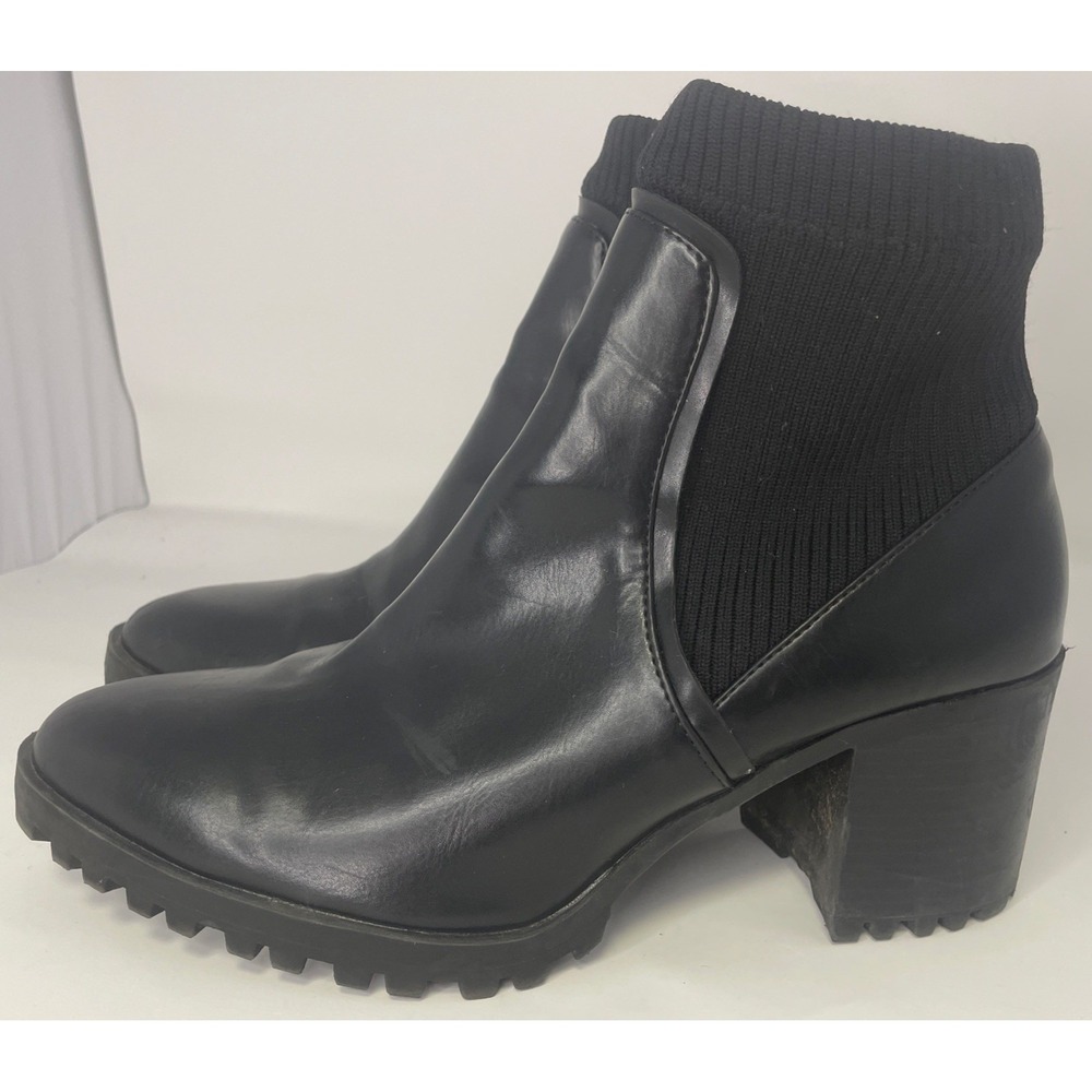 Black Vegan Ankle Boots Booties Size 9.5/10 Eu 41 Chunky Heel Biker Grunge Zara